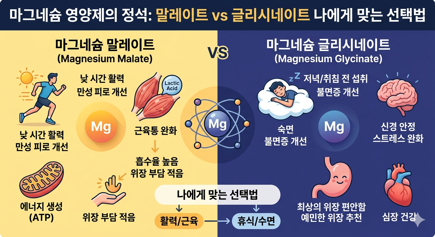 마그네슘 영양제의 정석: 말레이트 vs 글리시네이트 나에게 맞는 선택법